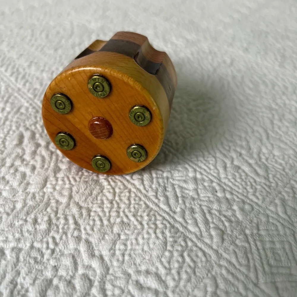 Handmade Revolver Cylinder Wine Stopper OS Unisex Bullet Casing Inlay Wood Brown